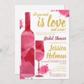 All Love Wine Plash Watercolor Bruiloftsfeest Kaart (Voorkant / Achterkant)