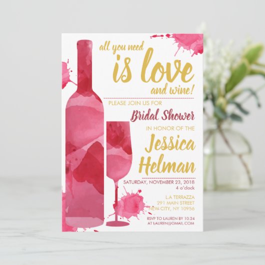 All Love Wine Plash Waterverf Vrijgezellenfeest Kaart (Staand voorkant)