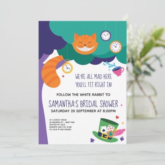 All Mad Alice in Wonderland Vrijgezellenfeest Kaart (Staand voorkant)