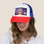 All Men Are Created Graphic Fireworks Burst White Trucker Pet (In situ)