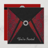 All Occasion Black Damask Red Invitation Sjabloon Kaart (Voorkant / Achterkant)