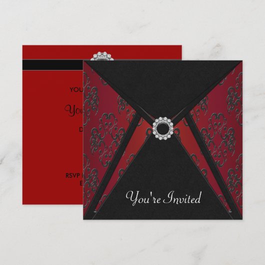 All Occasion Black Damask Red Invitation Sjabloon Kaart (Voorkant / Achterkant)