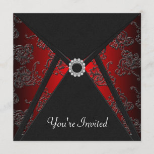 All Occasion Black Damask Red Invitation Sjabloon Kaart