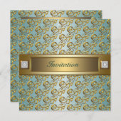 All Occasion Blauwgroen Gold Invitation Sjabloon Kaart (Voorkant / Achterkant)