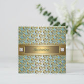 All Occasion Blauwgroen Gold Invitation Sjabloon Kaart (Staand voorkant)