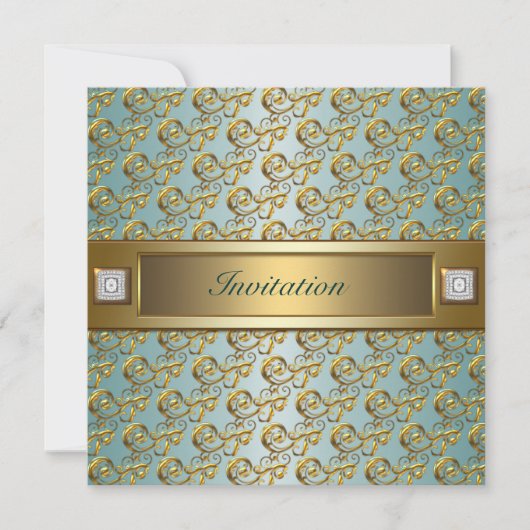 All Occasion Blauwgroen Gold Invitation Sjabloon Kaart (Voorkant)
