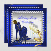 All Occasion Champagne Royal Blue Heels Gold Party Kaart (Voorkant / Achterkant)
