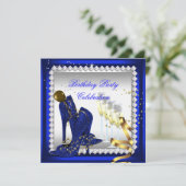 All Occasion Champagne Royal Blue Heels Gold Party Kaart (Staand voorkant)