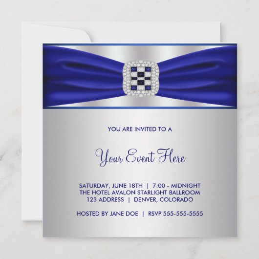 All Occasion Cobalt Blue Party Invitation Sjabloon Kaart (Achterkant)