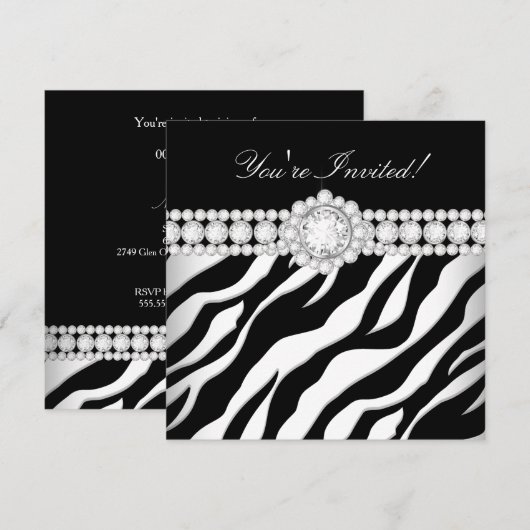 All Occasion Diamond Trim Black White Zebra Kaart (Voorkant / Achterkant)