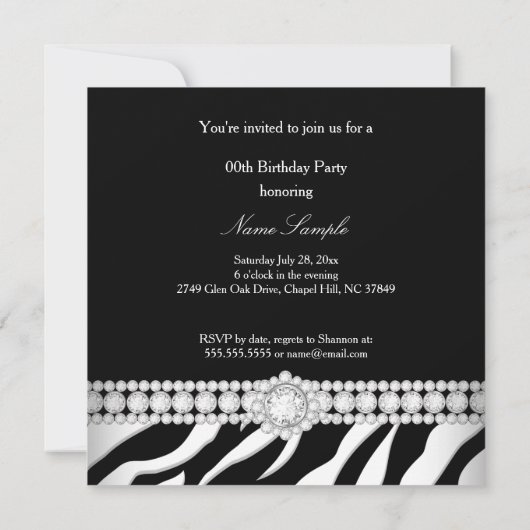 All Occasion Diamond Trim Black White Zebra Kaart (Achterkant)