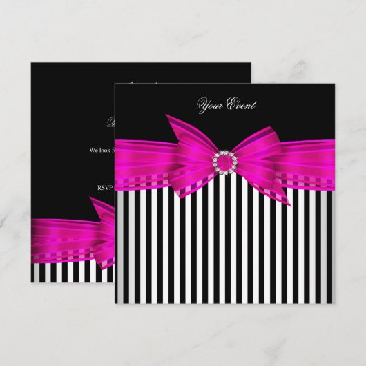 All Occasion Hot Pink Black White Stripe Party Kaart (Voorkant / Achterkant)