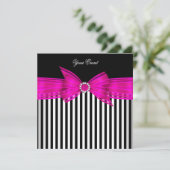 All Occasion Hot Pink Black White Stripe Party Kaart (Staand voorkant)