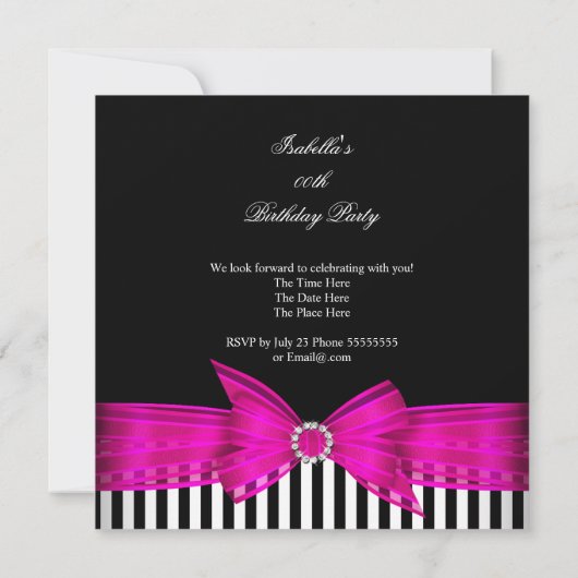 All Occasion Hot Pink Black White Stripe Party Kaart (Achterkant)