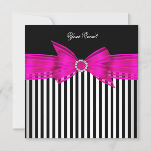 All Occasion Hot Pink Black White Stripe Party Kaart