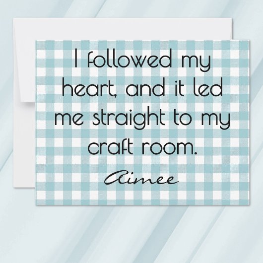 All-Occasion Name Blue and White Gingham Flat Notitiekaartje