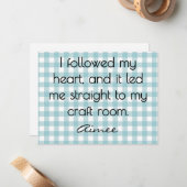 All-Occasion Name Blue and White Gingham Flat Notitiekaartje (Voorkant / Achterkant in situ)