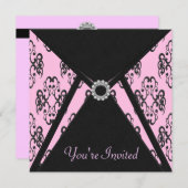 All Occasion Pink Black Damask Invitation Sjabloon Kaart (Voorkant / Achterkant)