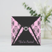 All Occasion Pink Black Damask Invitation Sjabloon Kaart (Staand voorkant)