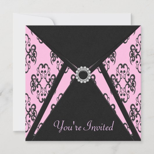 All Occasion Pink Black Damask Invitation Sjabloon Kaart (Voorkant)