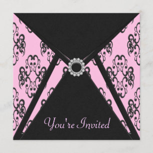 All Occasion Pink Black Damask Invitation Sjabloon Kaart