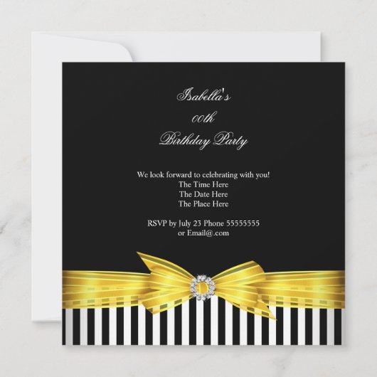 All Occasion Yellow Black White Stripe Party Kaart (Achterkant)