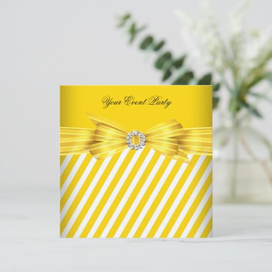 All Occasion Yellow White Stripe Event Party Kaart (Staand voorkant)