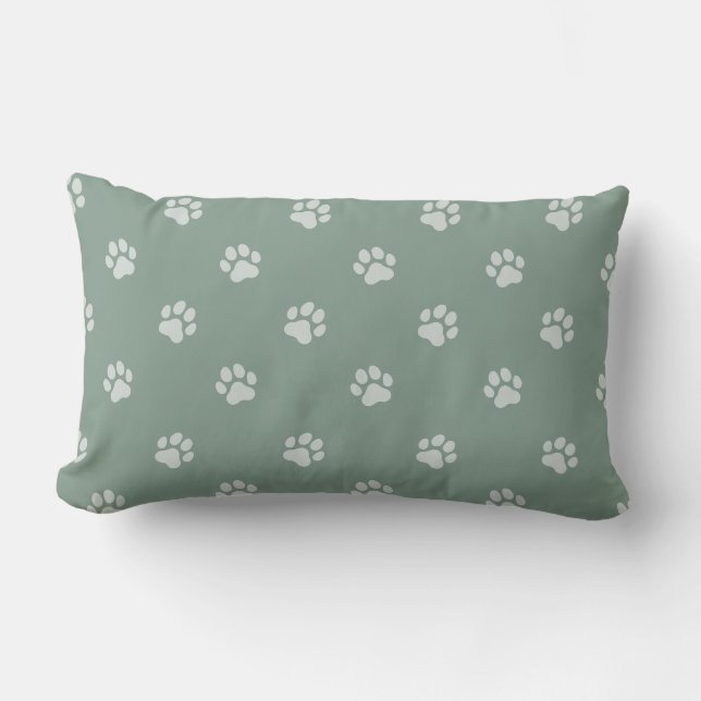 All Over Animal Paw Print Sage Green Kussen (Voorkant)