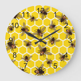 All Over Bees on Honeycomb Wall Clock Grote Klok