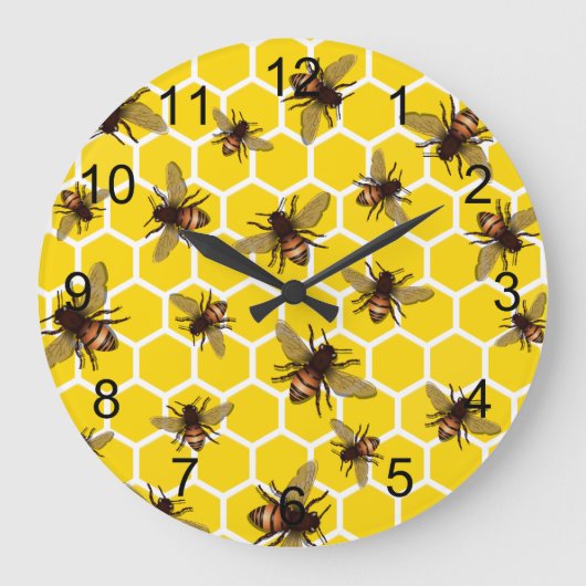 All Over Bees on Honeycomb Wall Clock Grote Klok (Voorkant)