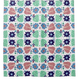 All Over Leaves And Flower Pattern  Douchegordijn