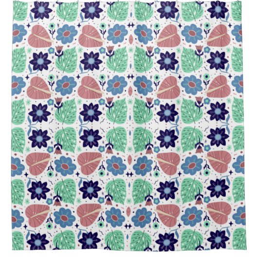 All Over Leaves And Flower Pattern Douchegordijn (Voorkant)