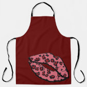 All-Over Maroon Leppard Lips Kitchen Schort (Voorkant)