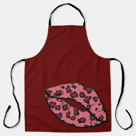 All-Over Maroon Leppard Lips Kitchen Schort