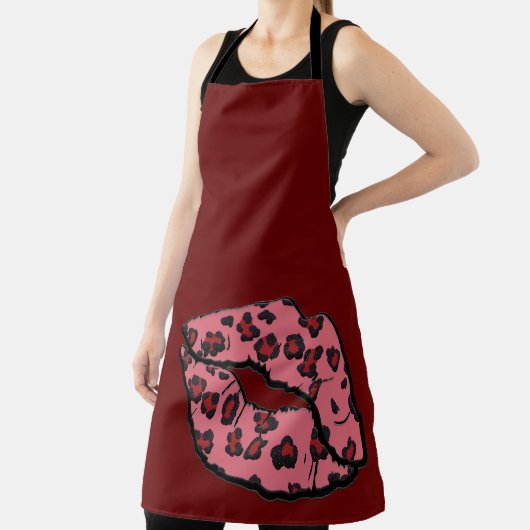 All-Over Maroon Leppard Lips Kitchen Schort (Insitu)