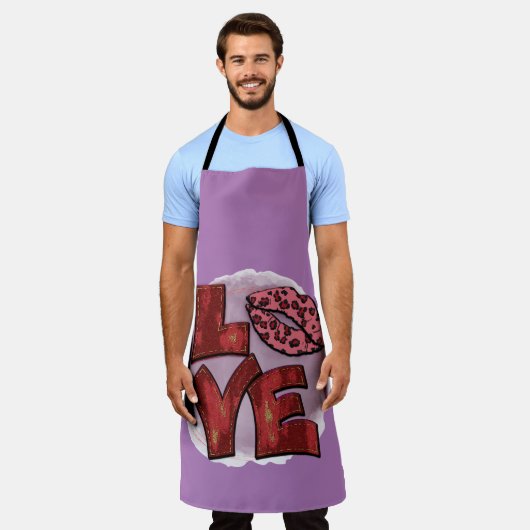 All-Over Paars Love Leppard Lips Kitchen Schort (Gedragen)