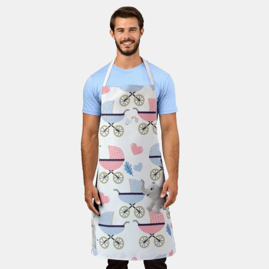 All Over Print Apron Baby Stork Stroller Elephant  Schort (Gedragen)