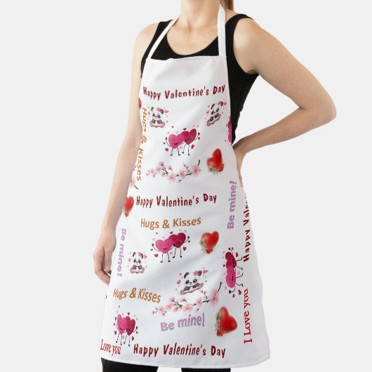 All Over Print Apron Couple Red Hearts Valentine's Schort (Insitu)