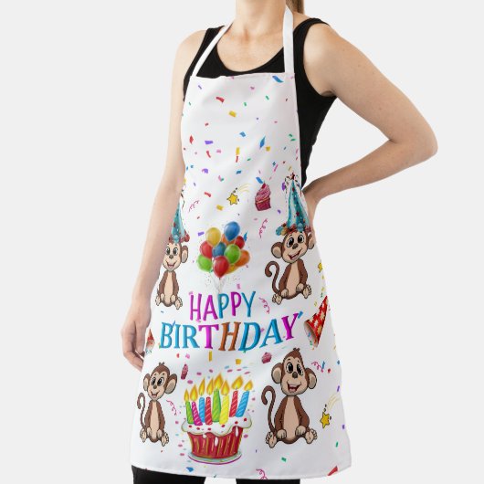 All Over Print Apron Happy Birthday Monkey Schort (Insitu)