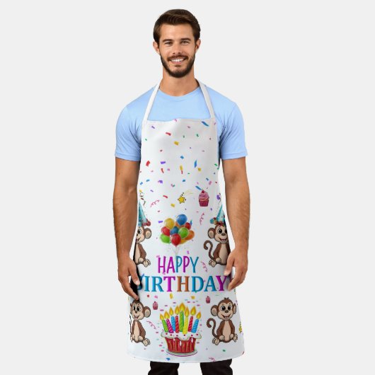 All Over Print Apron Happy Birthday Monkey Schort (Gedragen)