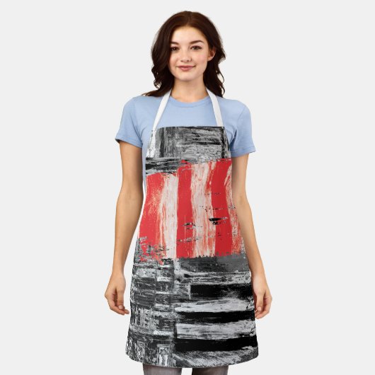 All-Over Print Apron, Medium – Red Pulse Abstract Schort (Gedragen)