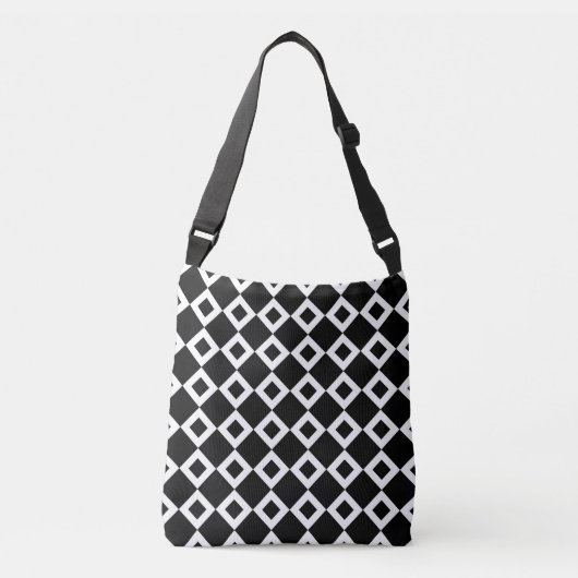 All-Over-Print Black en White Diamond Pattern Crossbody Tas (Voorkant)