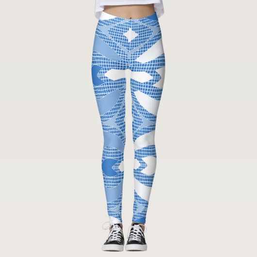 All-Over-Print blauw & wit "Ratti_Creative_Arts" Leggings (Voorkant)