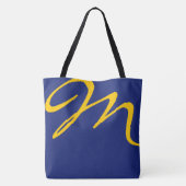 all-over-print blauwe canvas tas met geel initiaal (Achterkant)