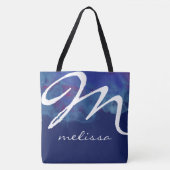 all-over-print blauwe middelgrote canvas tas met n (Voorkant)
