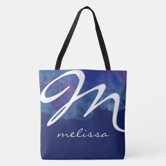 all-over-print blauwe middelgrote canvas tas met n (Voorkant)