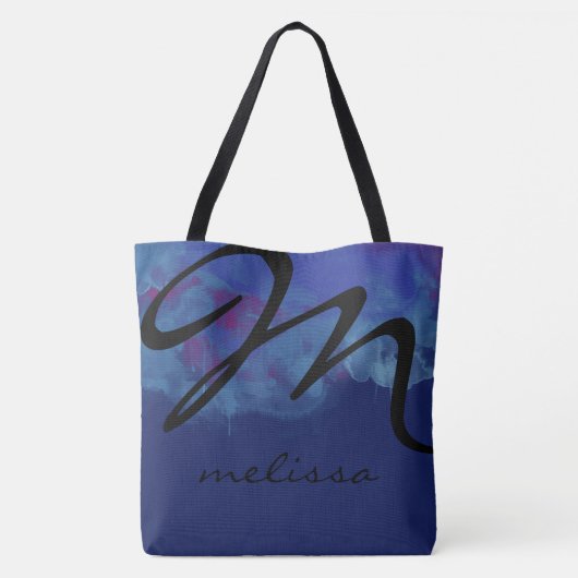 all-over-print blauwe middelgrote canvas tas met n (Achterkant)