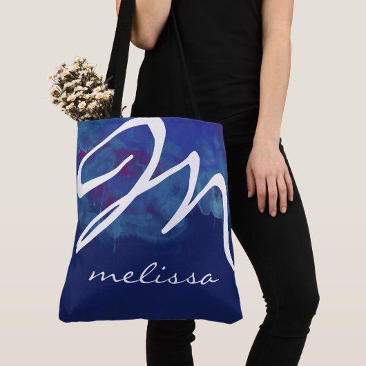 all-over-print blauwe middelgrote canvas tas met n (Dichtbij)