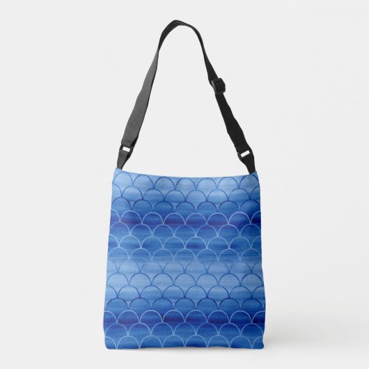 All-Over-Print Blue Waterverf Schaalpatroon Crossbody Tas (Achterkant)