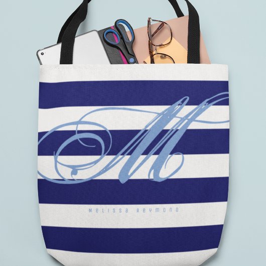 All-over-print Canvas tas van grote Navy Blue Stri